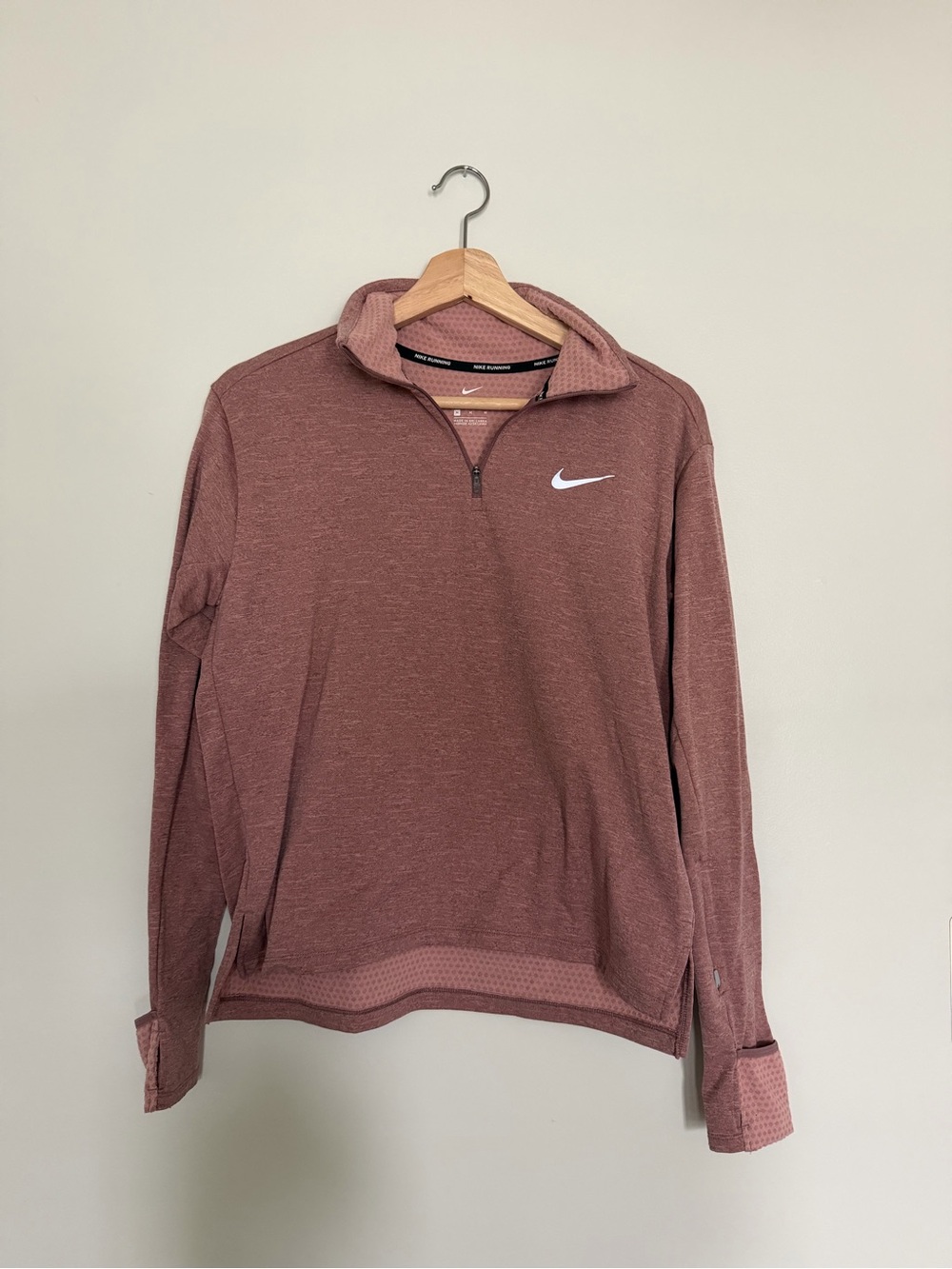 Nike Half-Zip Pullover in Dusty Rose with White Swoosh